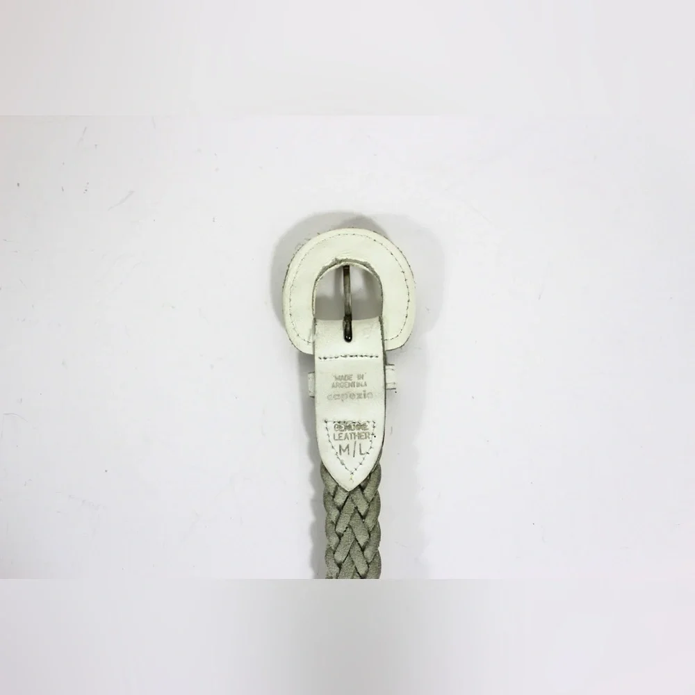 Skinny White Woven Braided Leather Belt, Narrow Self Covered Leather Buckle M L - Picture 7 of 7